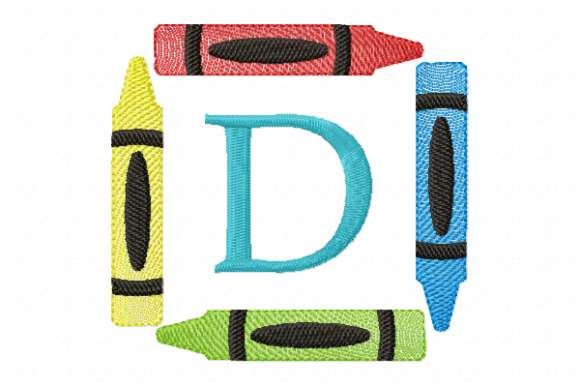 Crayons Frame Monogram Letter D: A Playful Embroidery Design for Boutique Brands