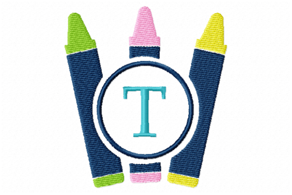 Crayons Frame Monogram Letter T: A Playful Embroidery Addition