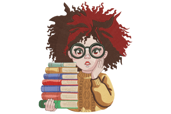 Curly Haired Girl with Books Embroidery Review