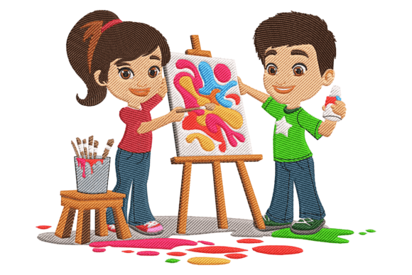 Kids with Art Supplies Embroidery Review