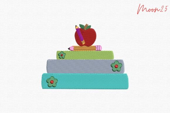 School Books Apple Pencil Teacher Learni Embroidery Design Review